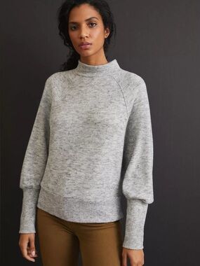 Maeve Anthropologie Gray Mock Neck Balloon Sleeve Pullover Sweater Medium